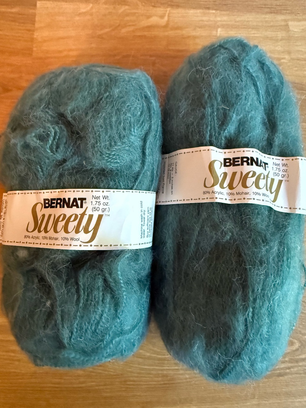 Vintage Bernat Sweety Yarn Stormy Teal 2 Skeins Acrylic Mohair Wool Blend France